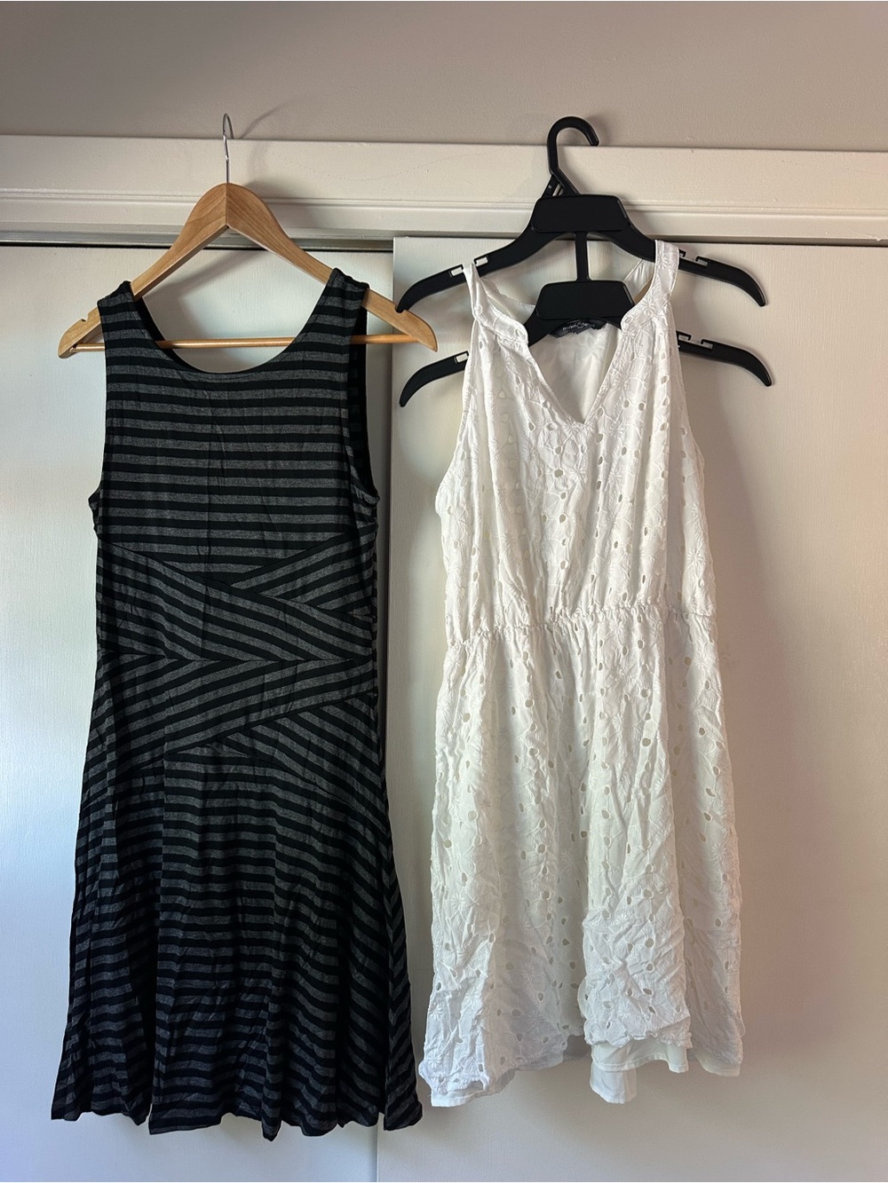 Market and Spruce Bundle-Striped Dress and White Eyelet Sleeveless Summer Dress